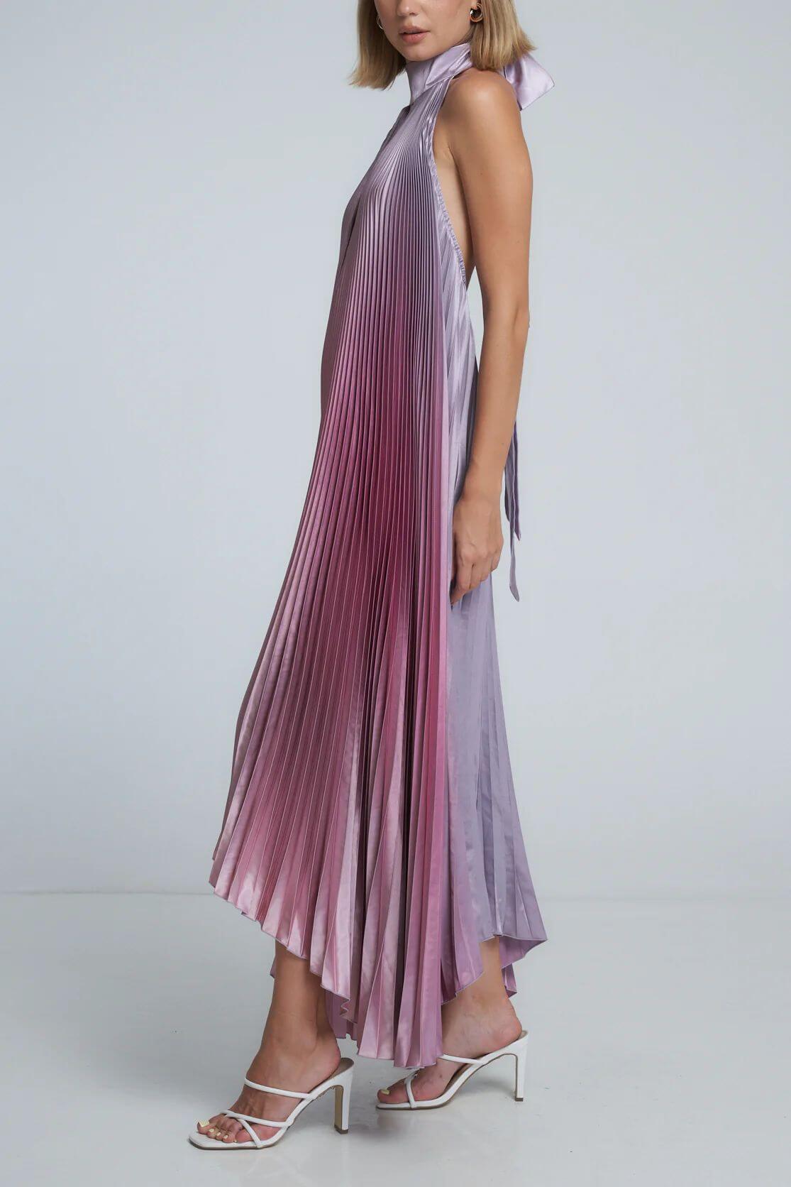 Stijlvolle Plissé Halternek Strapless Midi Jurk