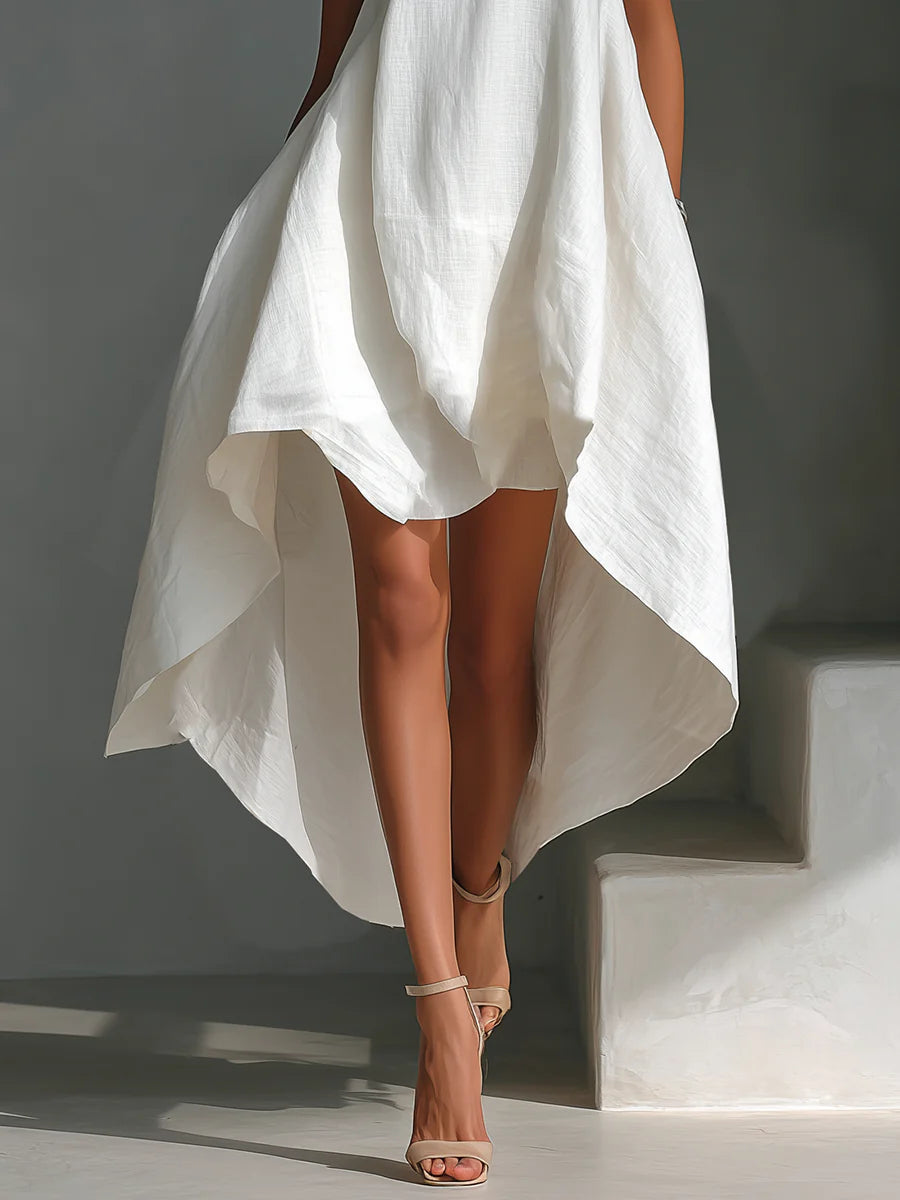Katy | Witte Linnen Asymmetrische Jurk
