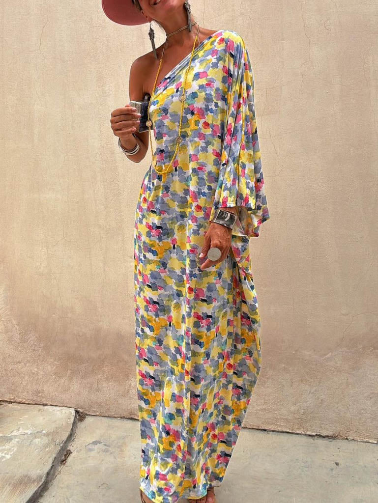 Casual Vakantie Inkt-dye Print Off-shoulder Maxi Jurk