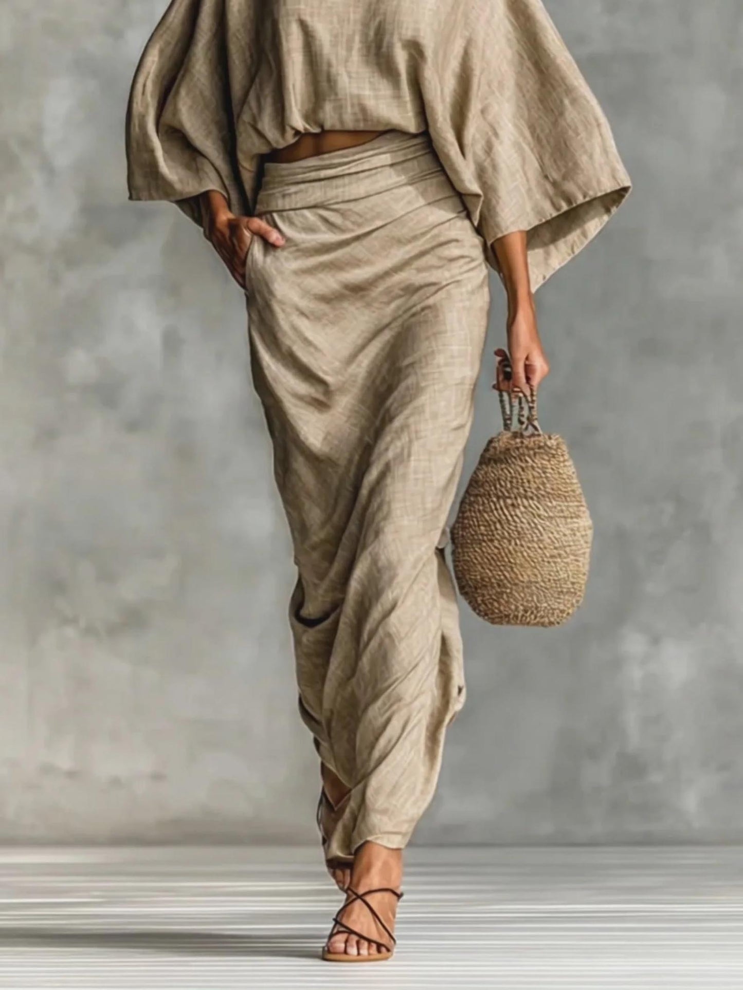Casual Batwing Mouw Top & Rok Twee-delige Set
