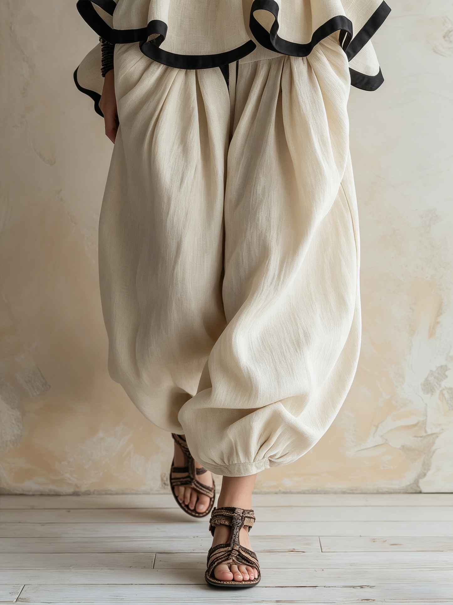 Strapless Ruffle Peplum Top & Harem Pants Set | Linnen Boho Twee-delige Outfit