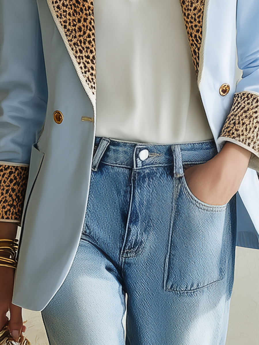 Blazer met lange mouwen en revers in resortstijl met luipaardprint