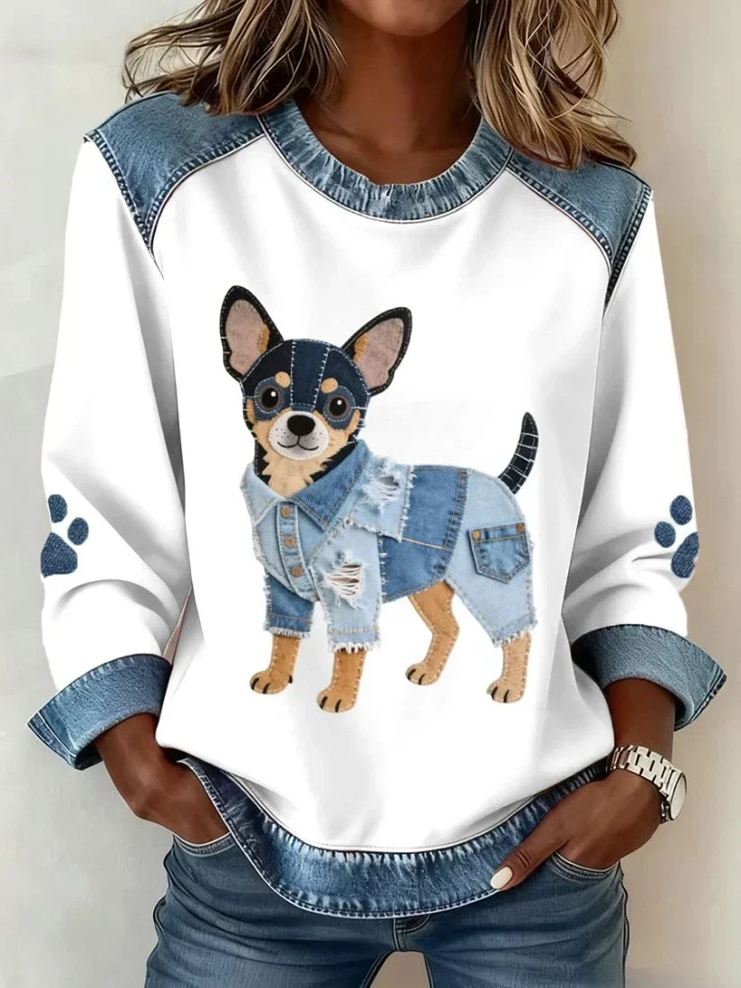 Lilah - Sweatshirt met teckelprint en patchwork