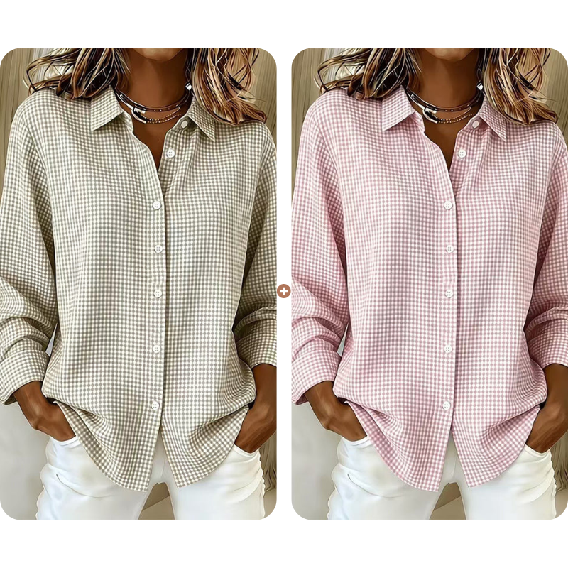 Retro geruite top met lange mouwen voor dames