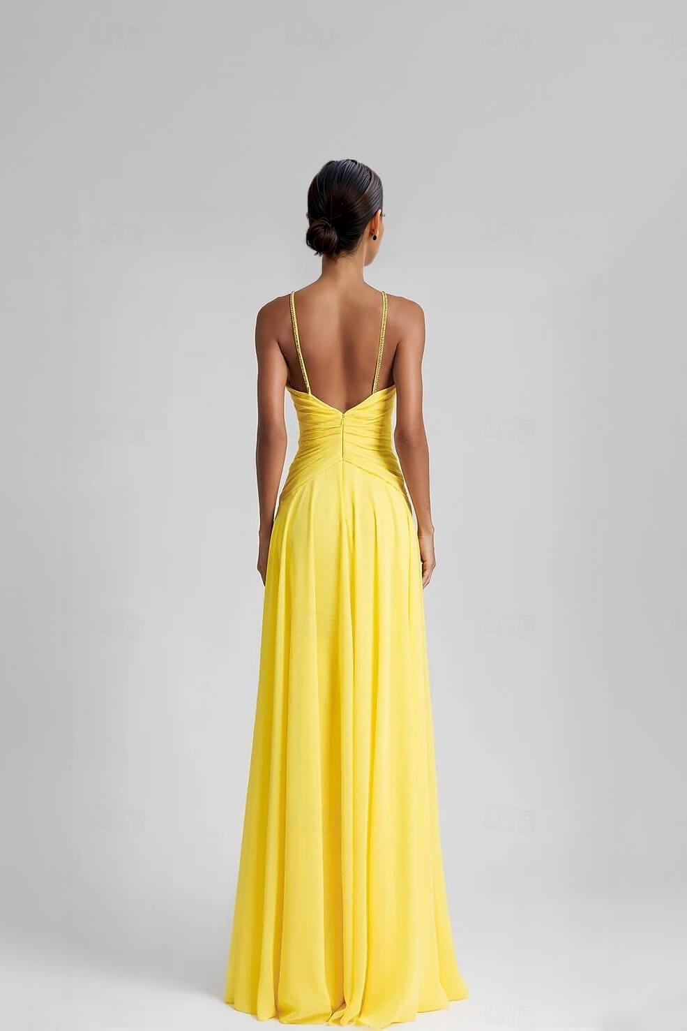 Elegante Rimpel Chiffon A-Lijn Maxi Jurk met Strass