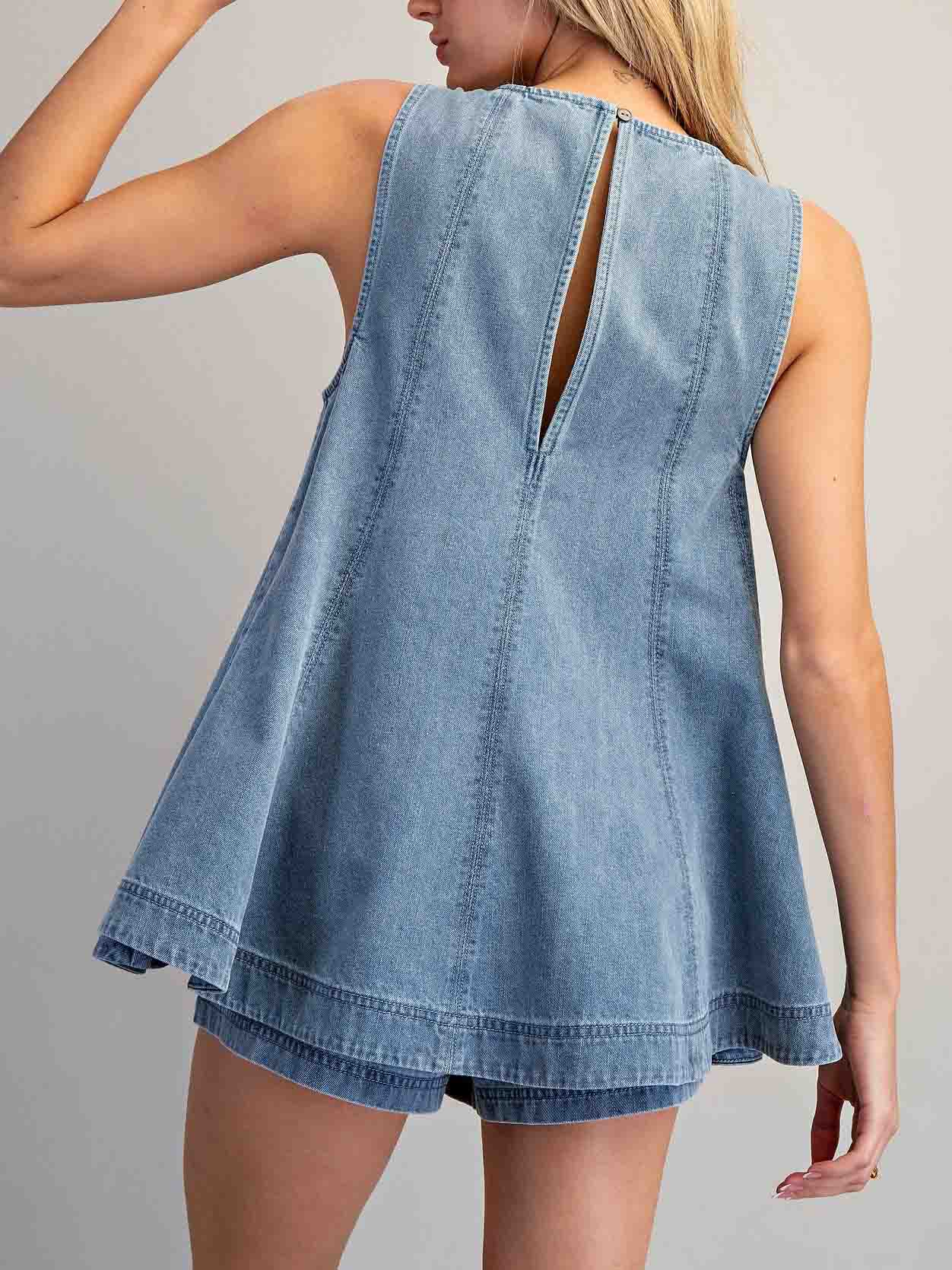 Mouwloze Denim Peplum Top En Shorts Twee-Delige Set