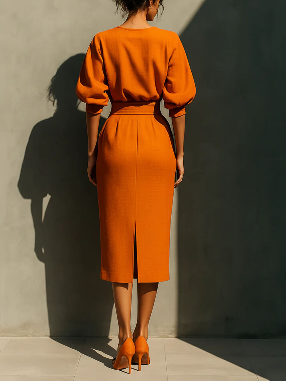Delicate Ronde Hals Halve Mouwen Top En Geleide Midi Rok Set Met Zak