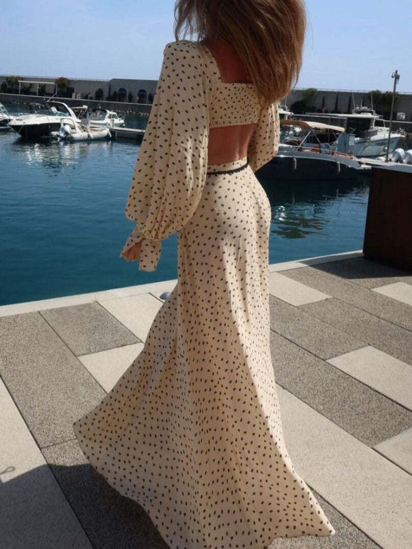 Elegante Polka Dot Crop Top & Maxi Rok Set