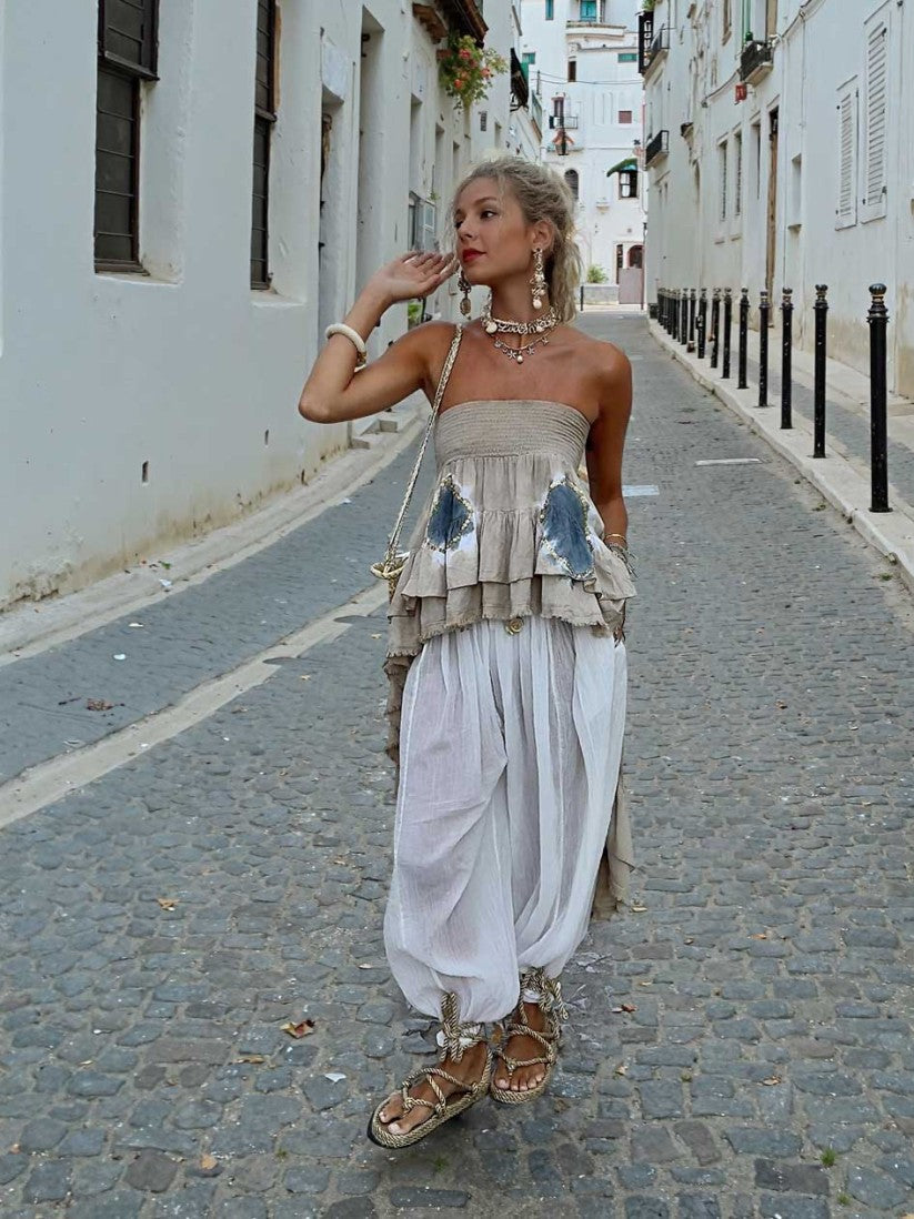 Bohemian Stijl Gelaagd Rimpel Strapless Twee-delig Set