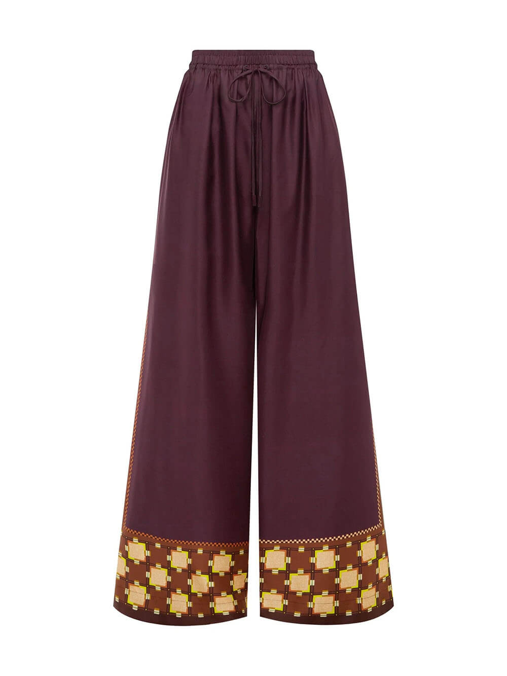 Unieke Paisley Kleur-Block Satijnen Shirt En Elastische Taille Wijde Broek Set