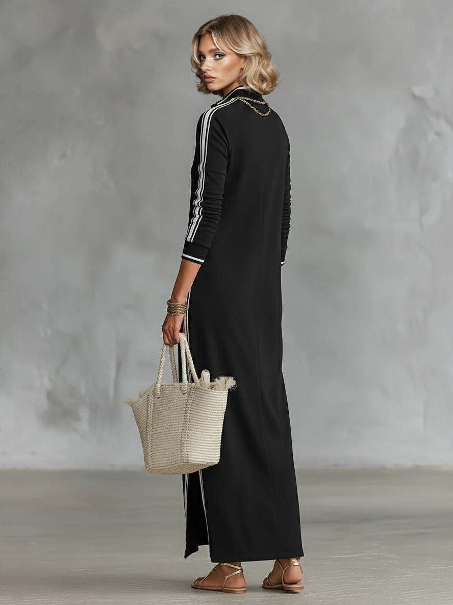 Sportieve Chic Maxi-jurk met Gestreepte Bies