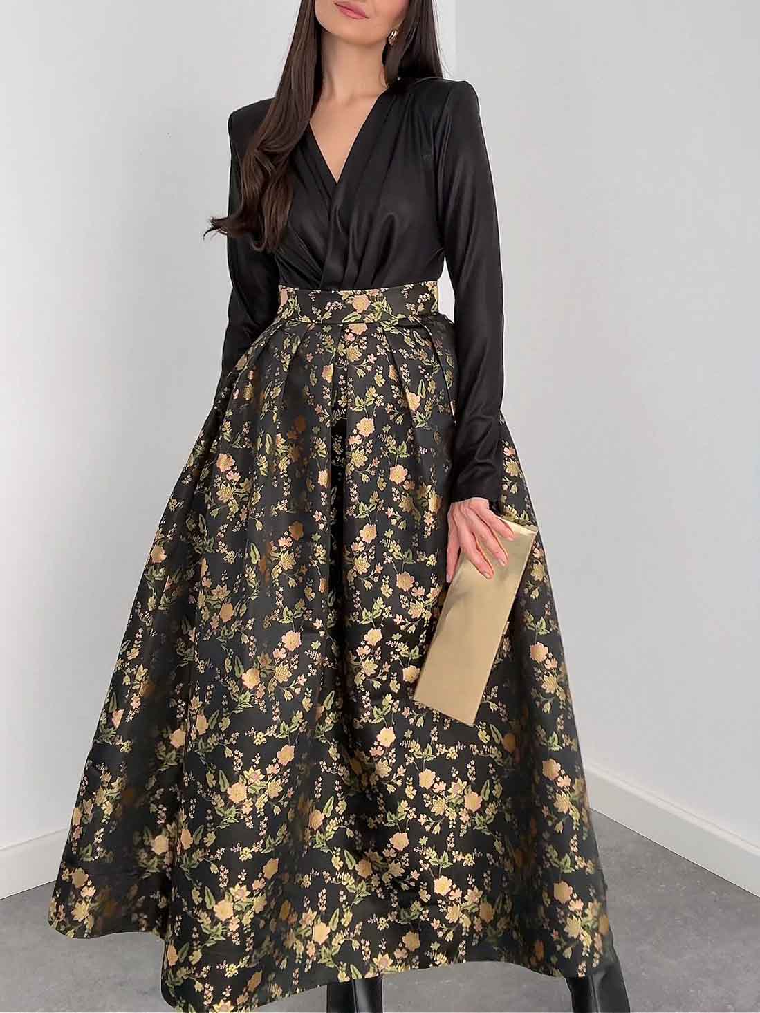 Elegante Jacquard Volle Rok Twee-delige Set