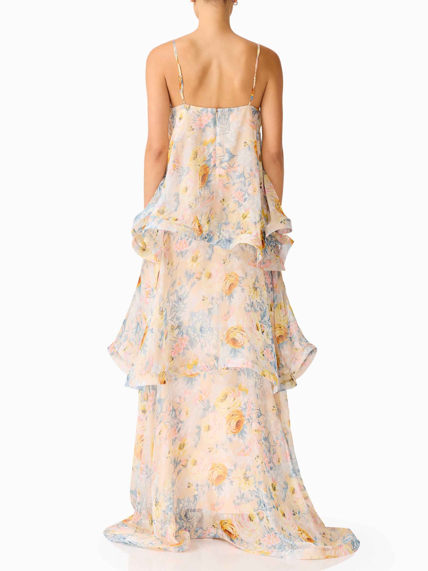 Elegante Bloemenprint Gelaagde Chiffon Vloeiende Maxi Jurk