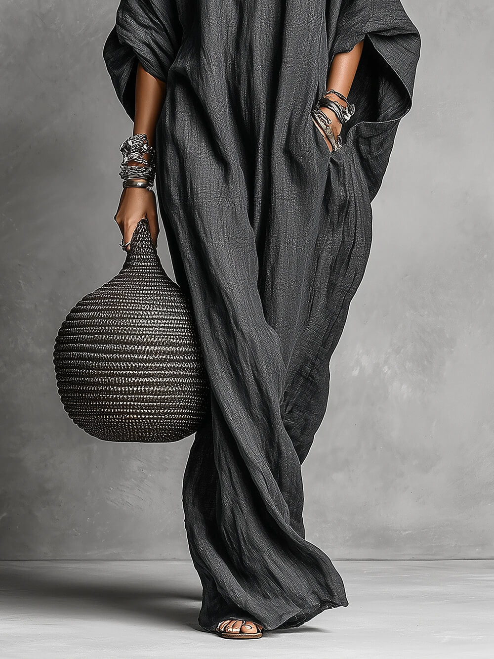 Casual Linnen Batwing Mouw Loose Maxi Jurk