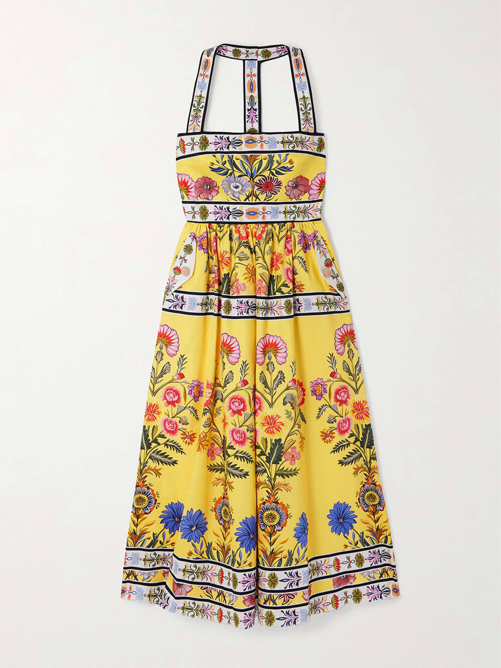 Unieke Satijnen Bloemenprint Racerback Midi Jurk Met Zakken