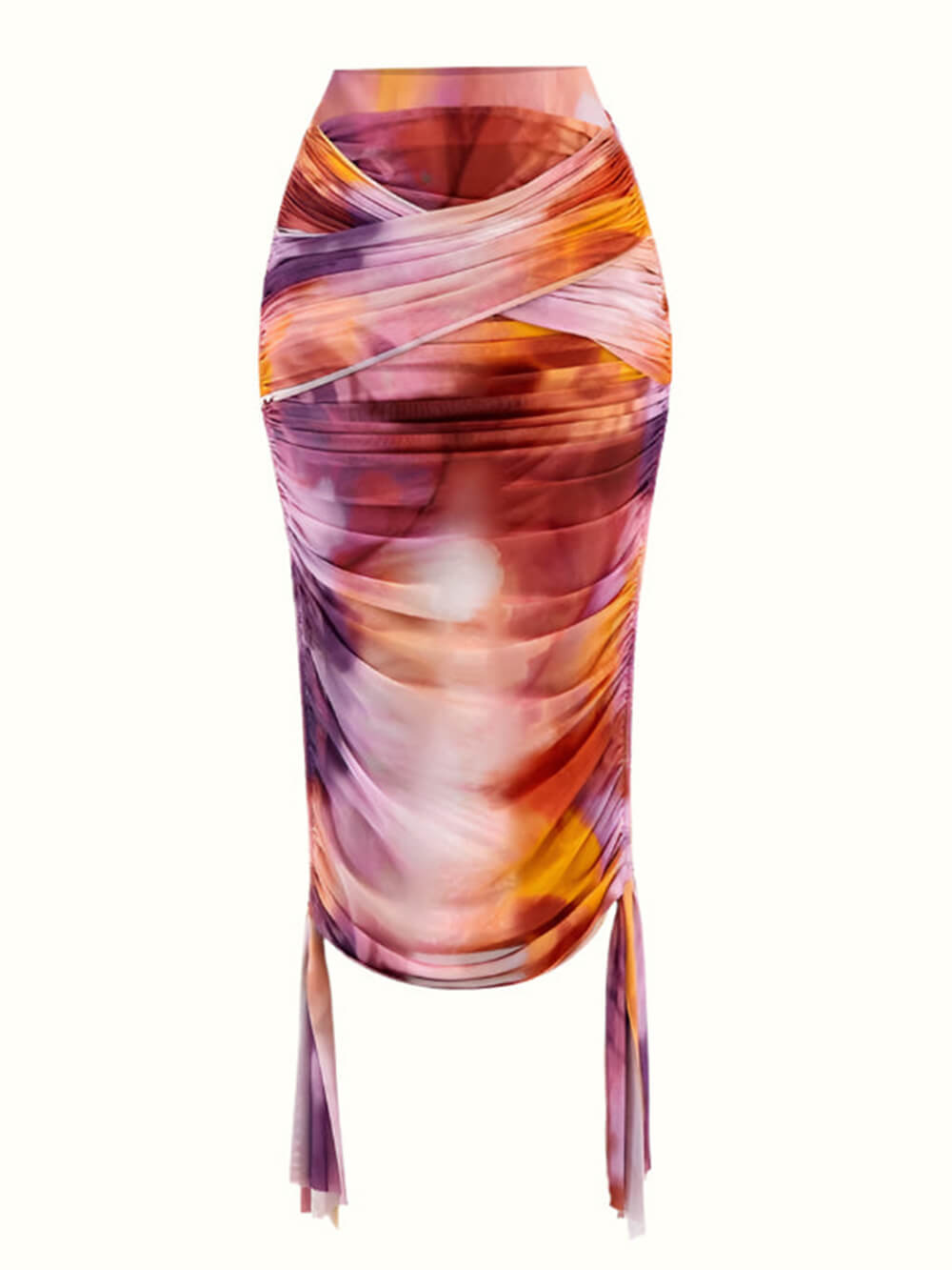 Mode Tie-Dye Print Crop Tank en Verstelbare Drawstring Taille Mini Rok Set