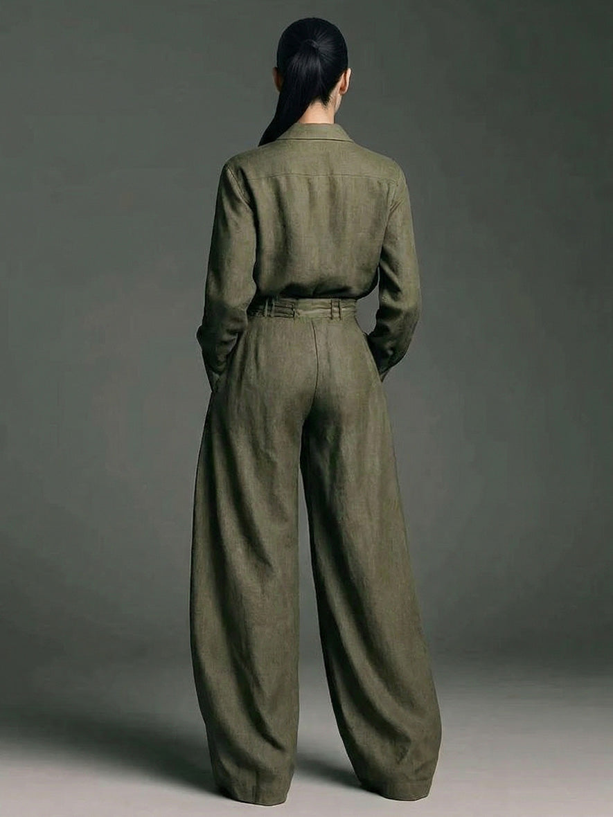 Casual Lange Mouwen Shirt & Wijde Pantalon Twee-delige Set
