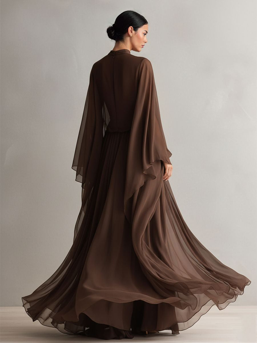 Elegante Chiffon Maxi Jurk in Shawl-stijl