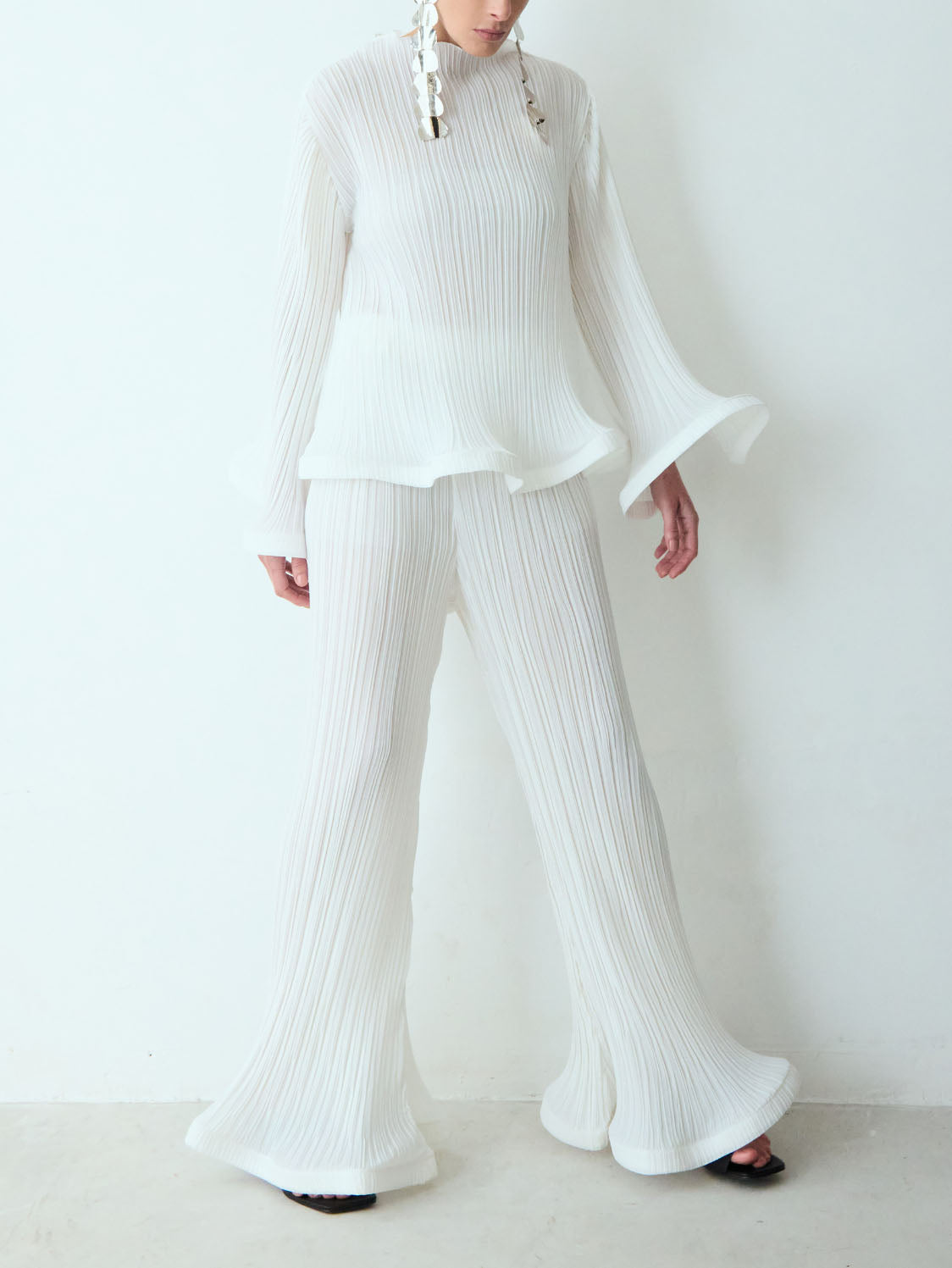 Elegante Rimpel Plissé Top En Broek Twee-Piece Set