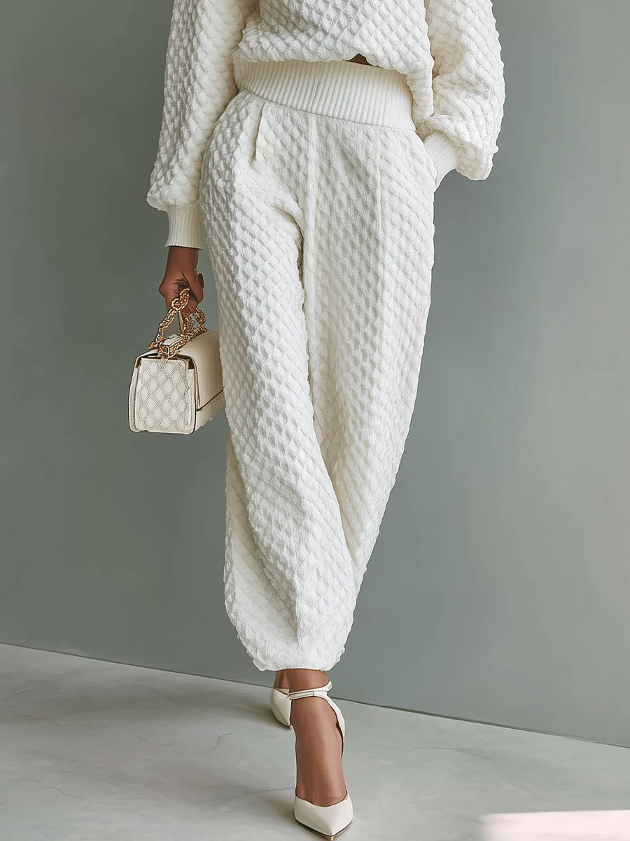 Casual Textured Knit Top & Broek Set