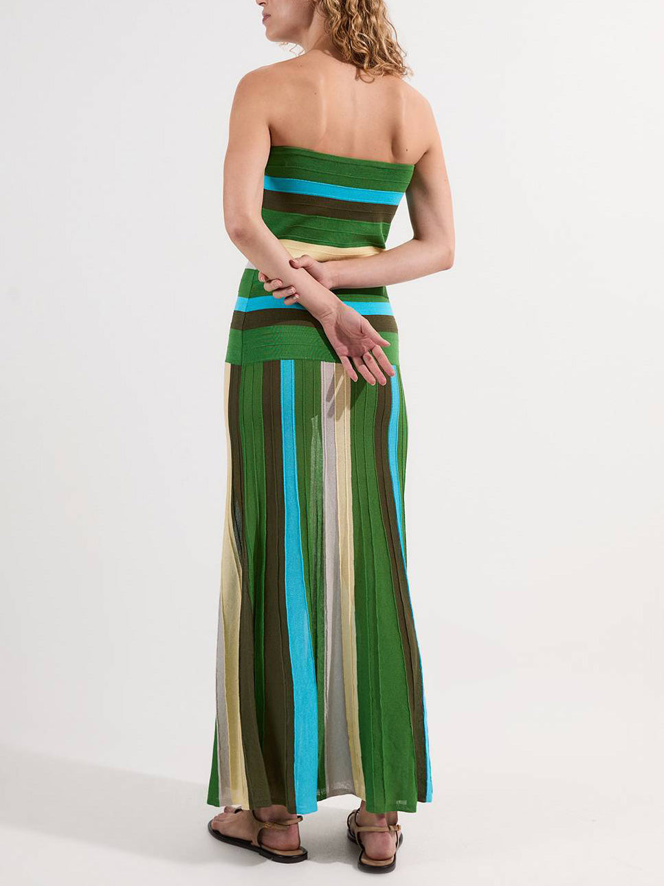Strapless Gestreepte Strapless Gebreide Maxi Jurk