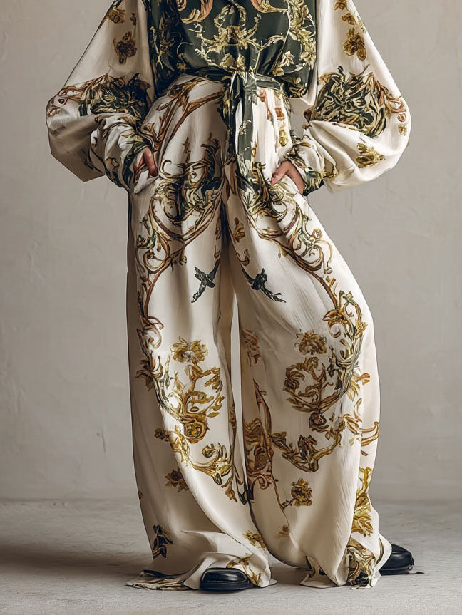 Retro Barok Bloemenprint Shirt Twee-delige Set