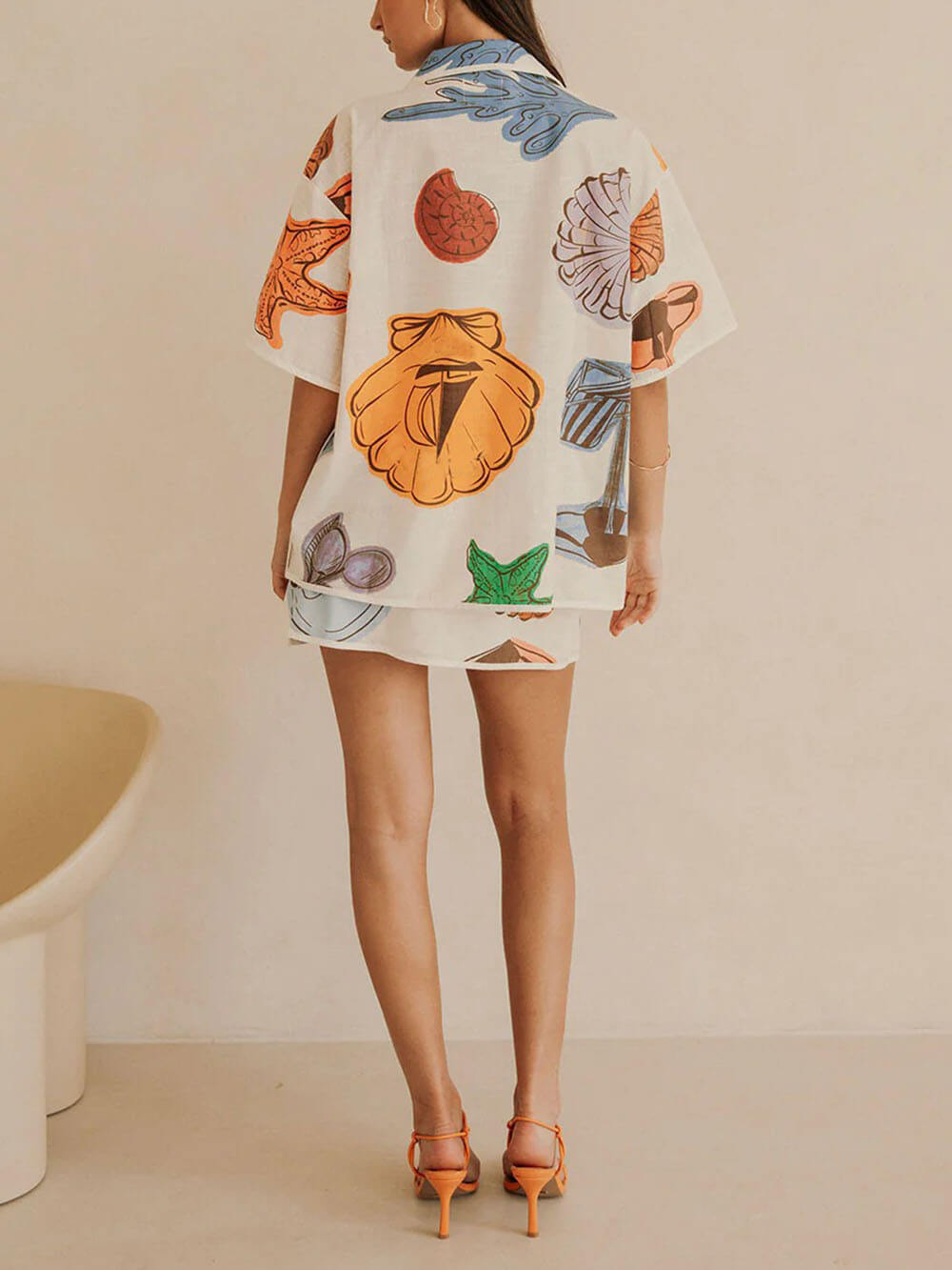 Classic Casual Linnen Bloemenprint Shirt En Mini Rok Set