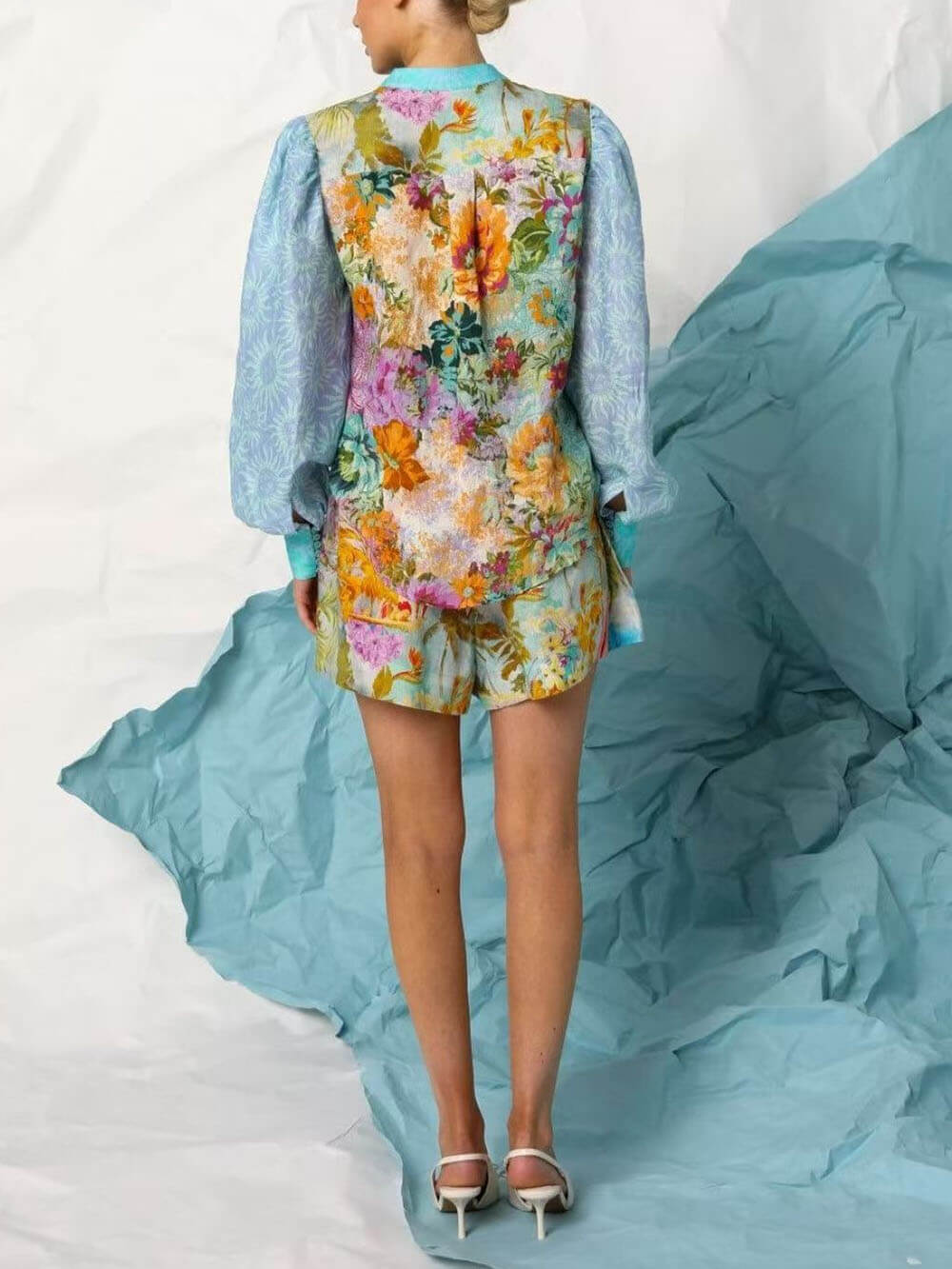 Klassiek Uniek Print Linnen Lange Mouwen Shirt En Shorts Set