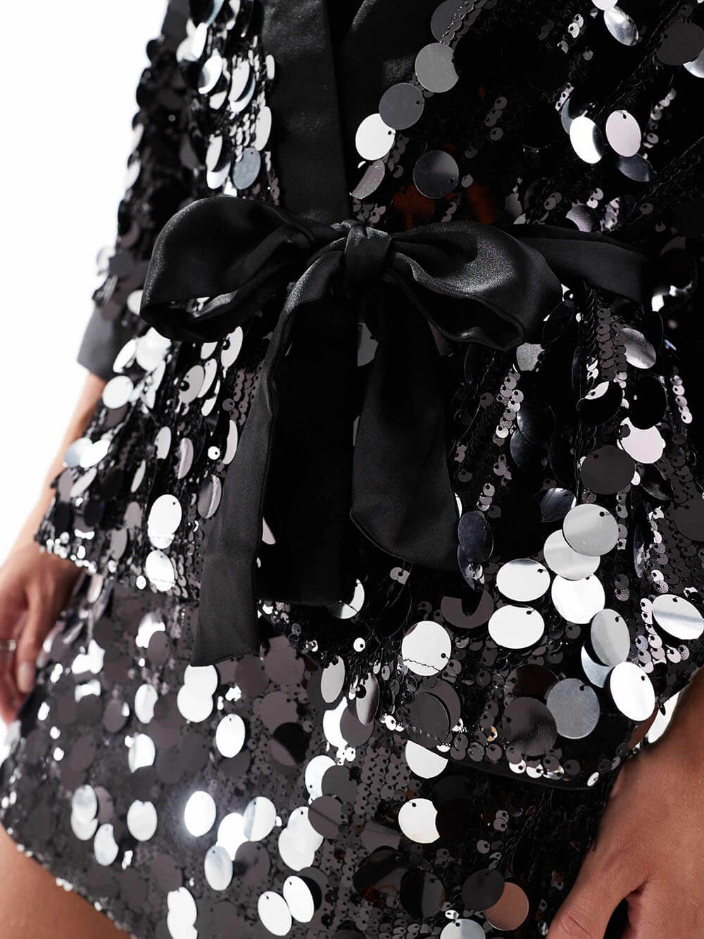 Glinsterende Zwarte Disco Kimono Jas en Mini Rok Set