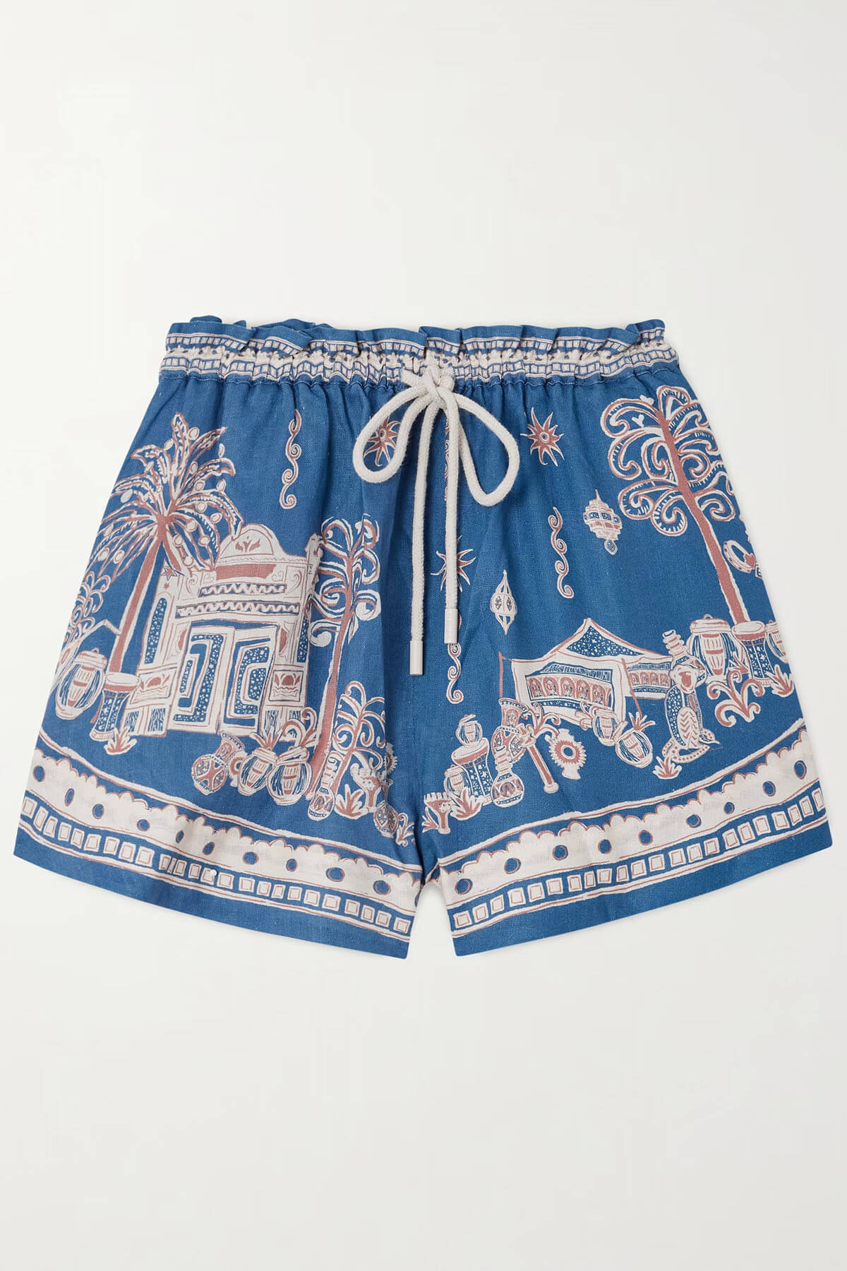 Unieke Bloemenprint Linnen Korte Mouwen Shirt en Shorts Set
