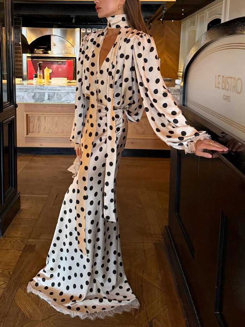 Elegante Polka Dot Blouse & Maxi Rok Twee-Stuk Set