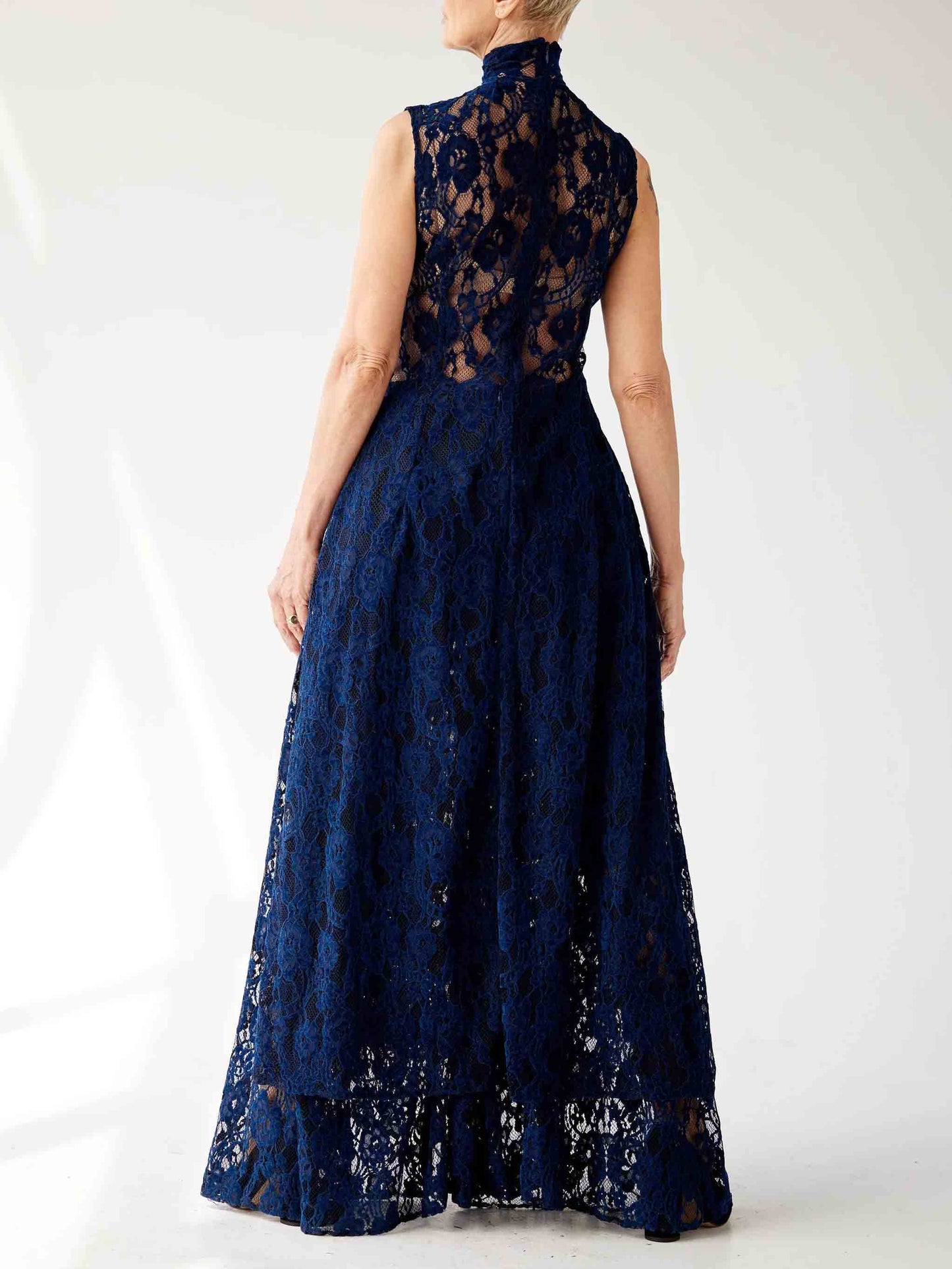 Elegante Hoge Hals Kanten Split Lange Top Twee-delige Set