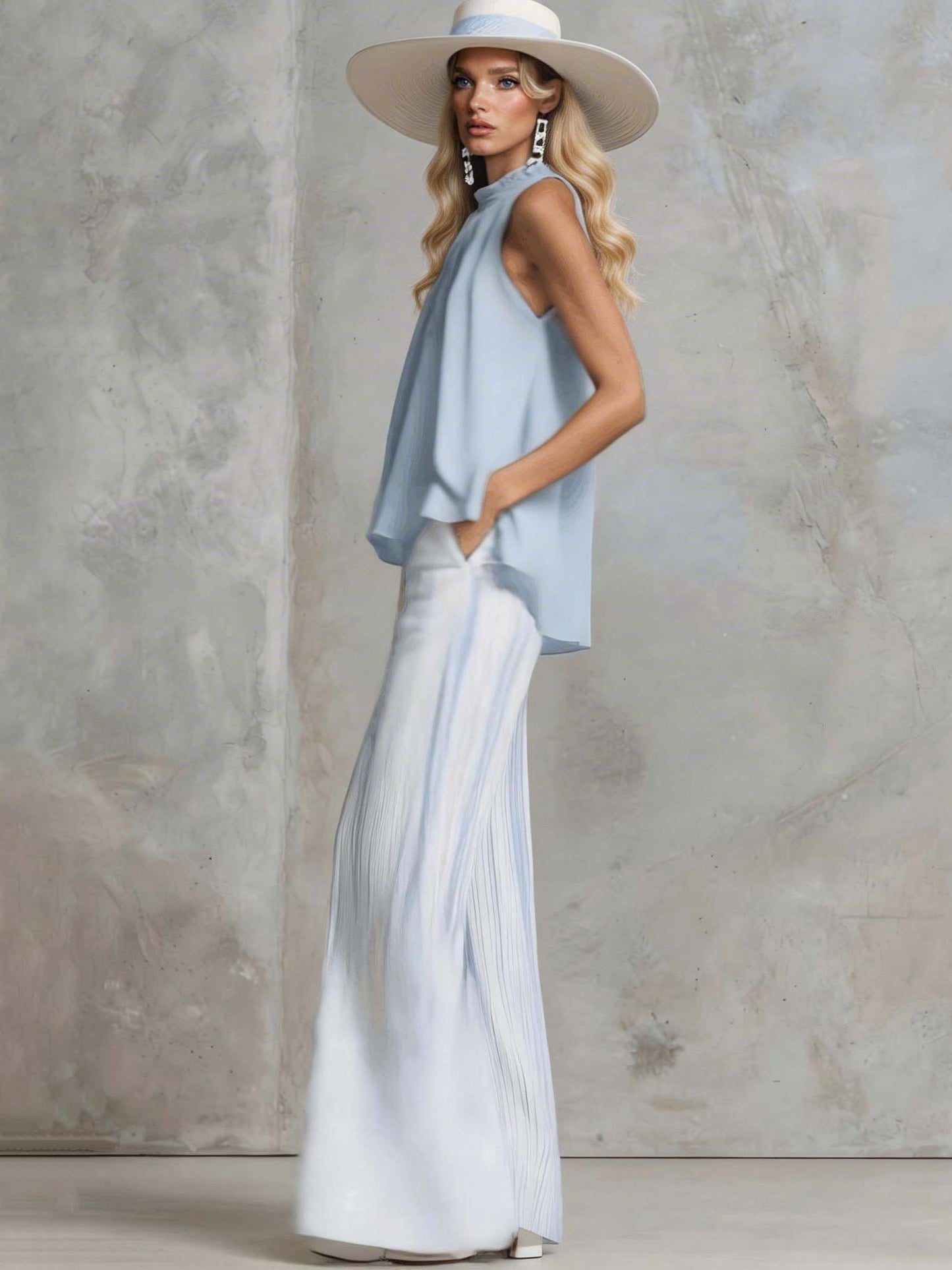 Elegante Mouwloze Top & Gestreepte Wijde Broek Set