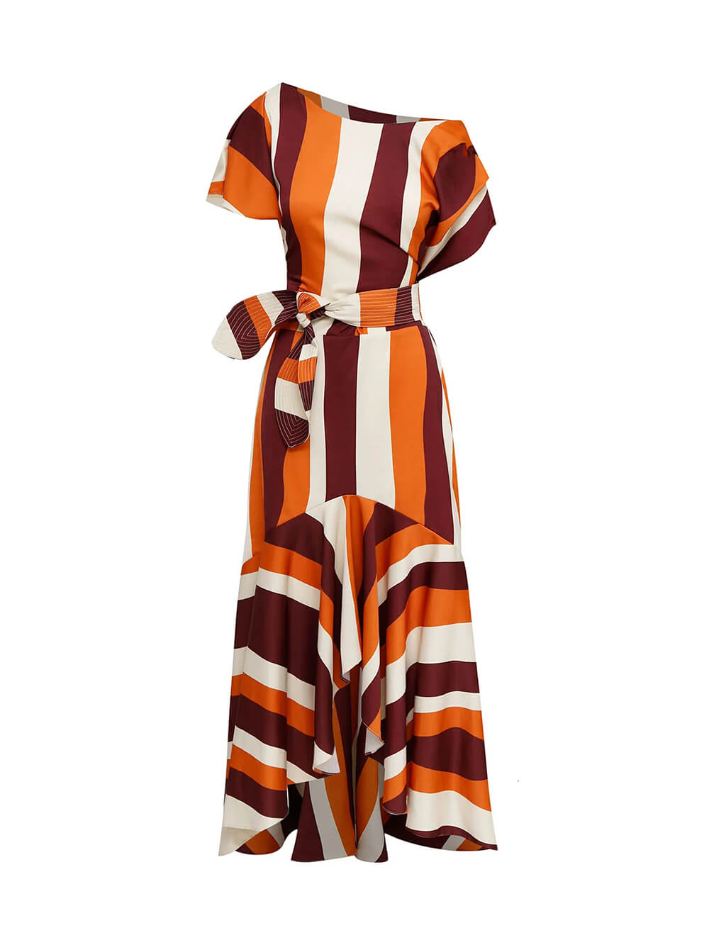 Elegante Asymmetrische Geometrische Streep Gedrukte Casual Maxi Jurk