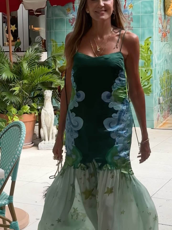 Unieke Bloemenprint Kleurblok Plissé Maxi Jurk