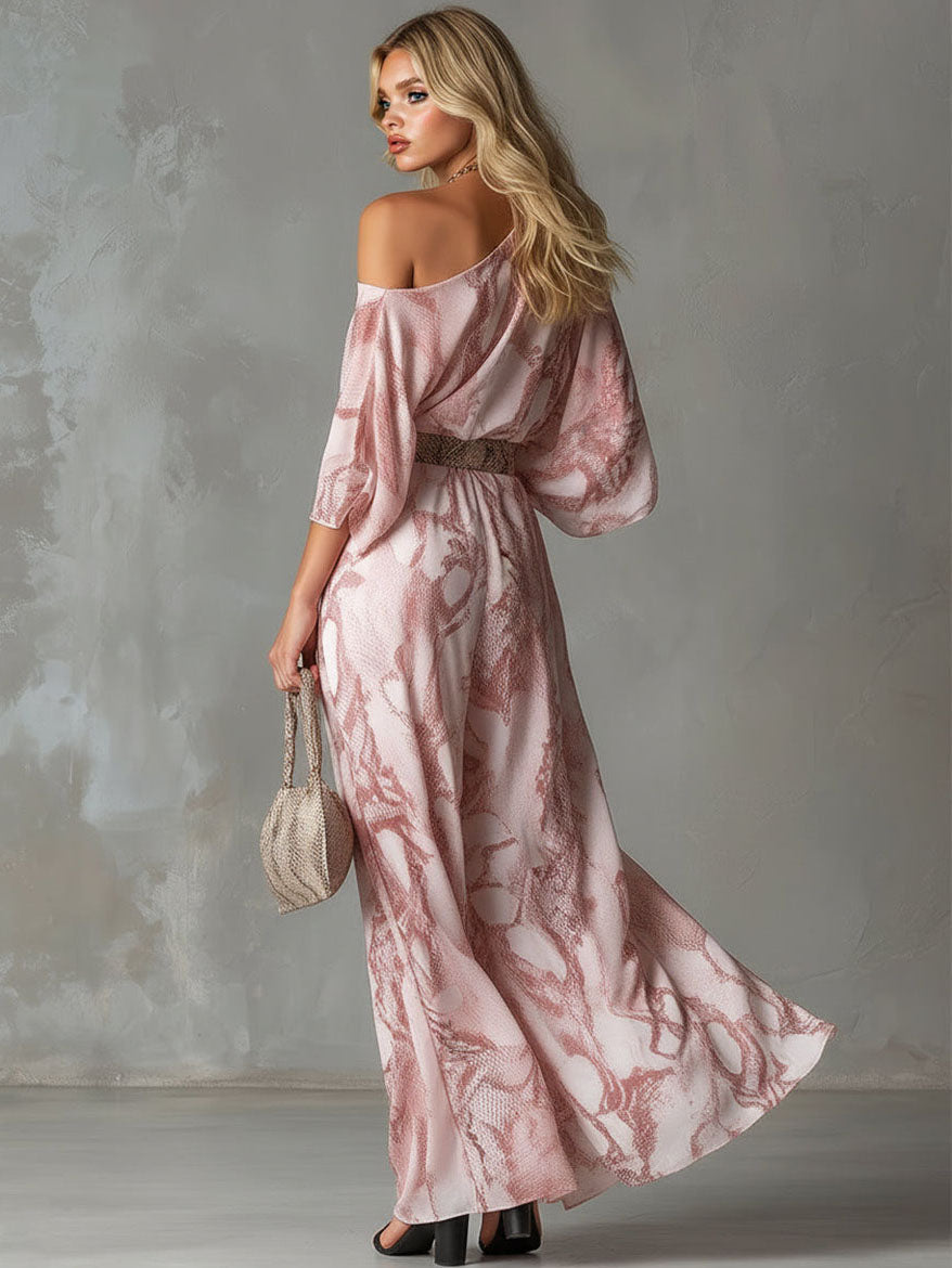 Slangenprint Eén-Schouder Top & Wijde Pantalon Set