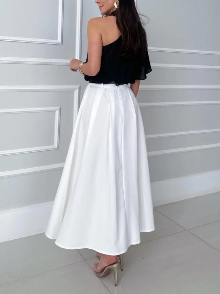 Elegante Asymmetrische Kraag Shirt & Rok Twee-Piece Set