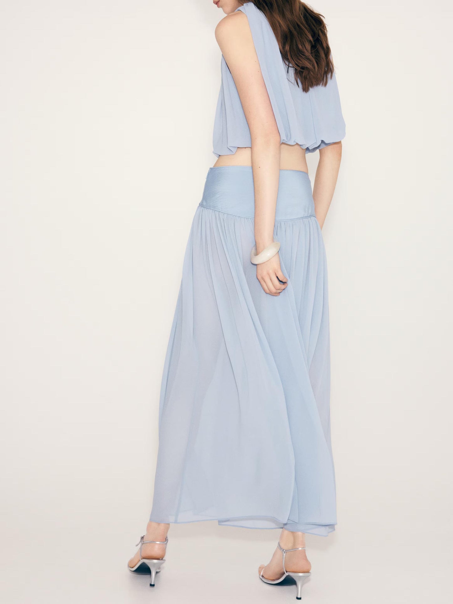 Elegante Crop Top & Split Rok Twee-delige Set