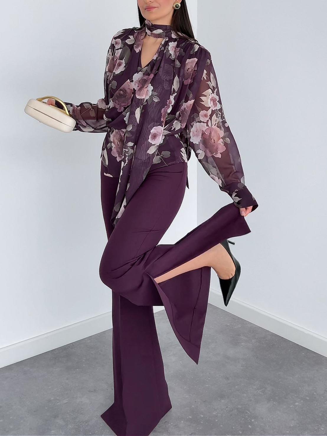 Exquisite Geprinte Lange Mouwen Shirt Twee-delige Set