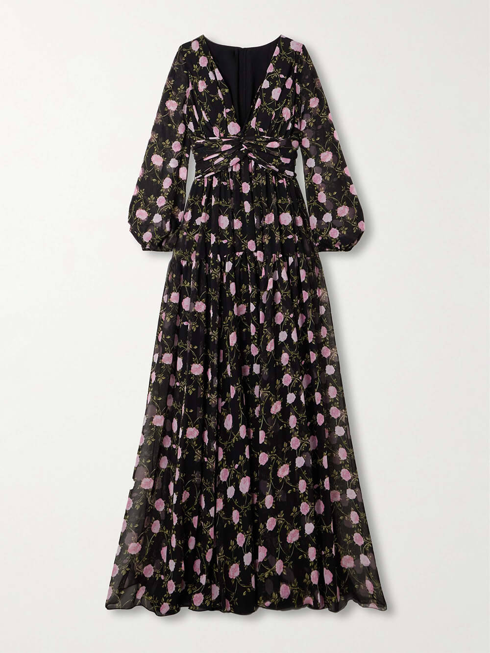 Romantische Exquise Geplooide Bloemenprint Chiffon Maxi Jurk