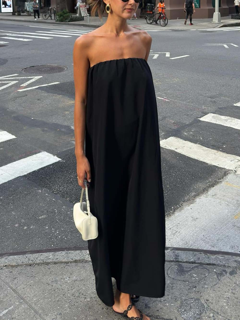 Delicate Satin Strapless Tie-Halter Maxi Jurk