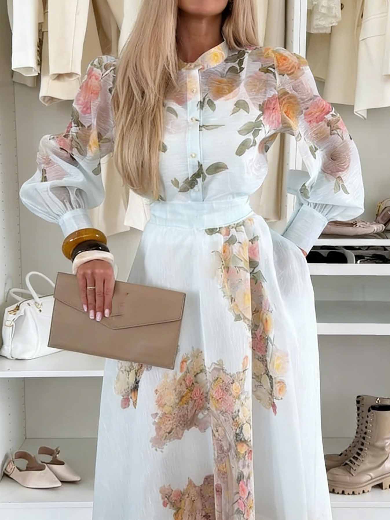 Elegante Doorzichtige Bloemenprint Top & Rok Twee-Delige Set