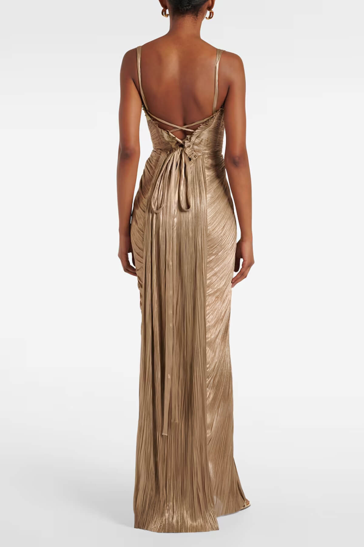 Elegante Geplooide Metalen Tailleband Party Split Gown Maxi Jurk