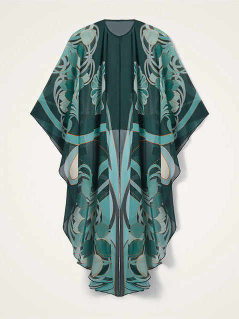 Unieke Art Nouveau Geprinte Tulle Sjaal Jurk Set