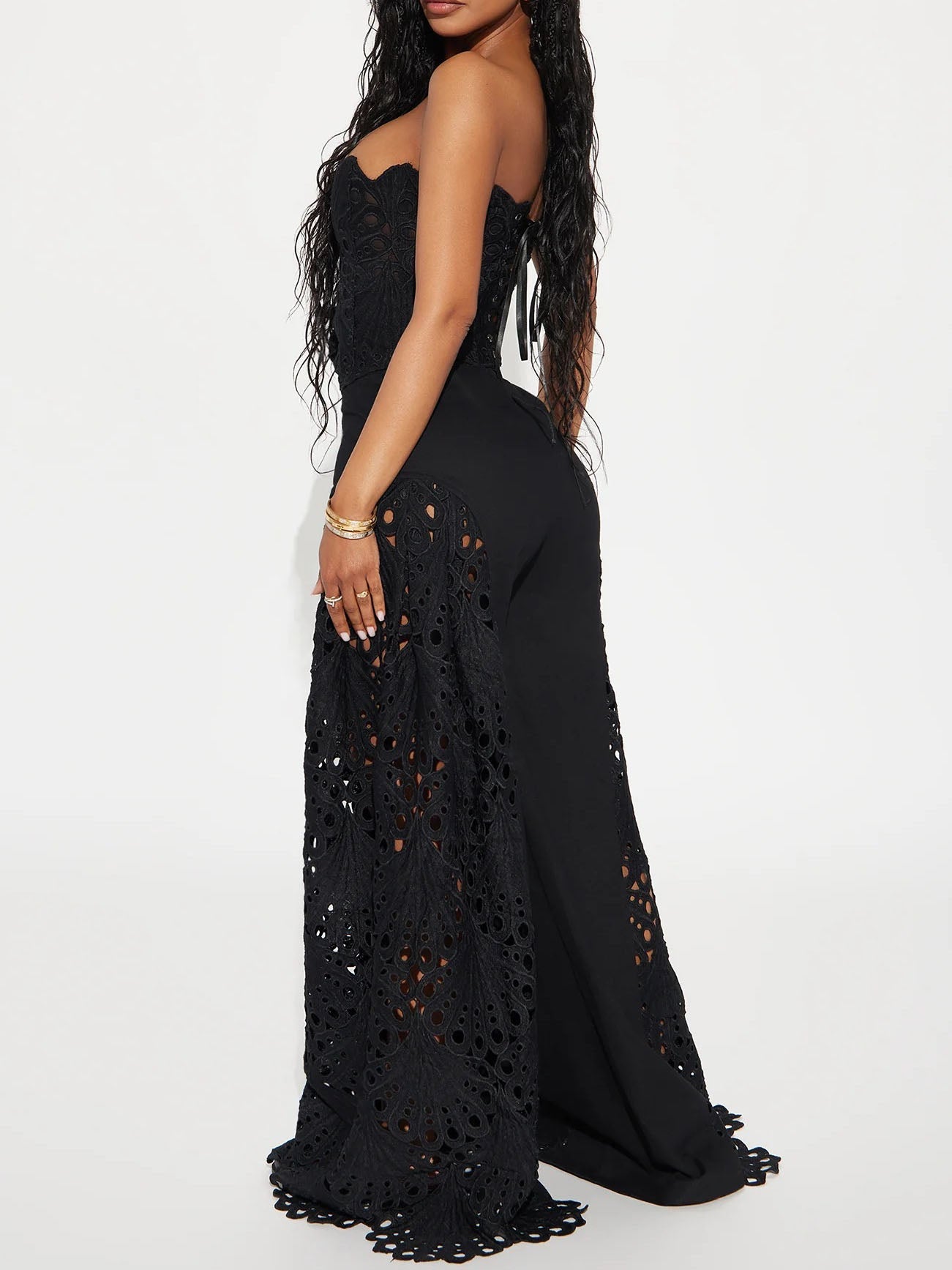 Kant Cut-out Strapless Flare Broek Twee-delige Set