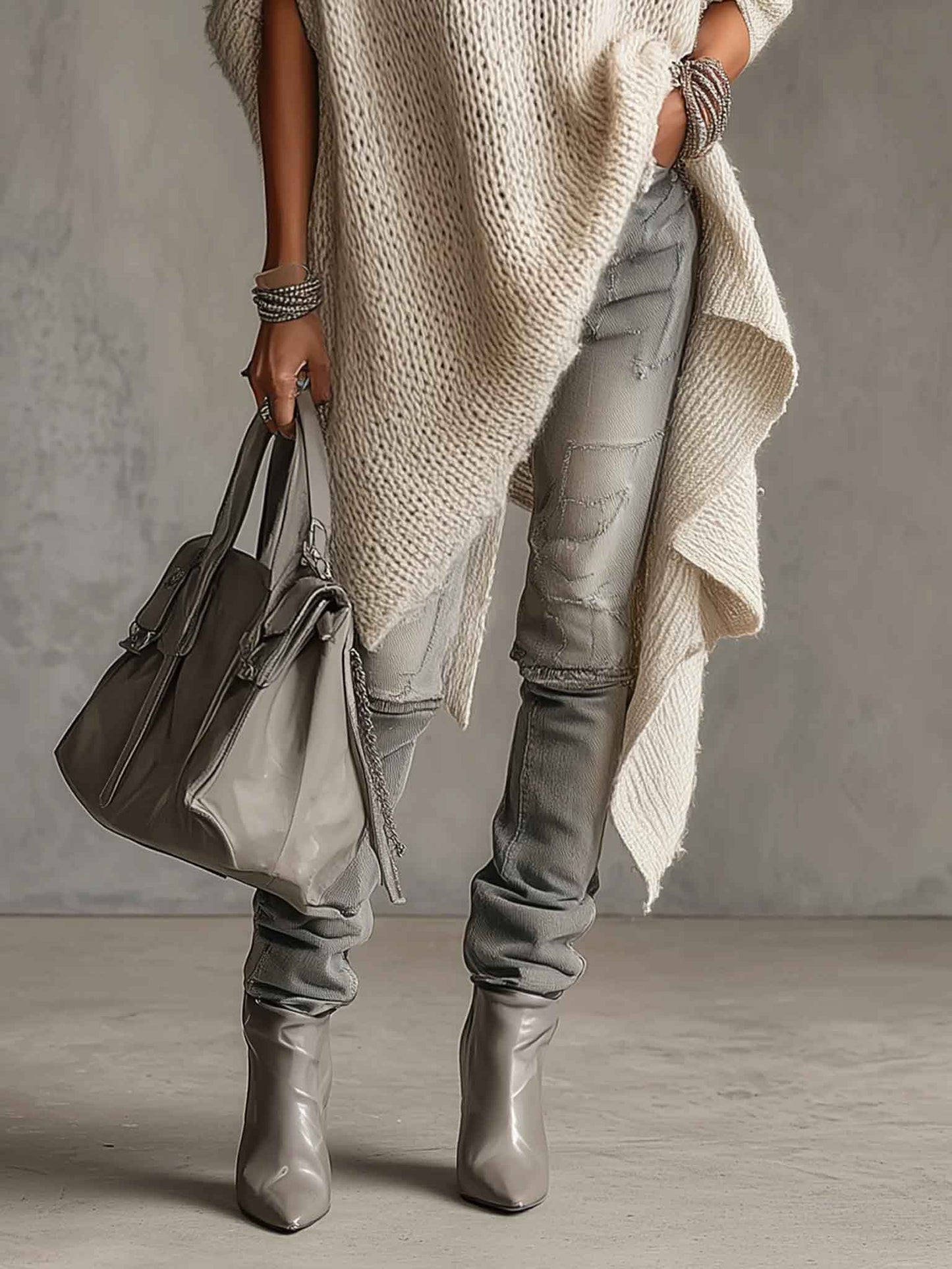 Asymmetrische Hem Hoge Hals Brei Midi Jurk