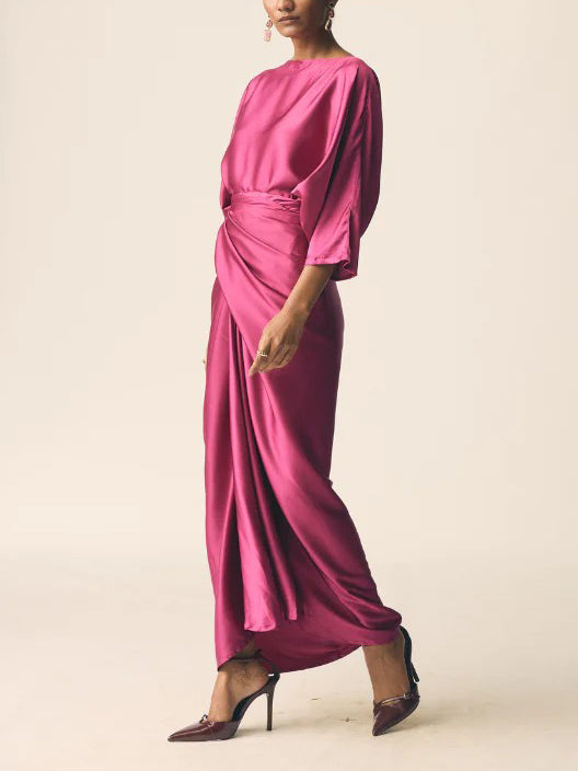 Elegante Plissé Lange Jurk Twee-delig Set