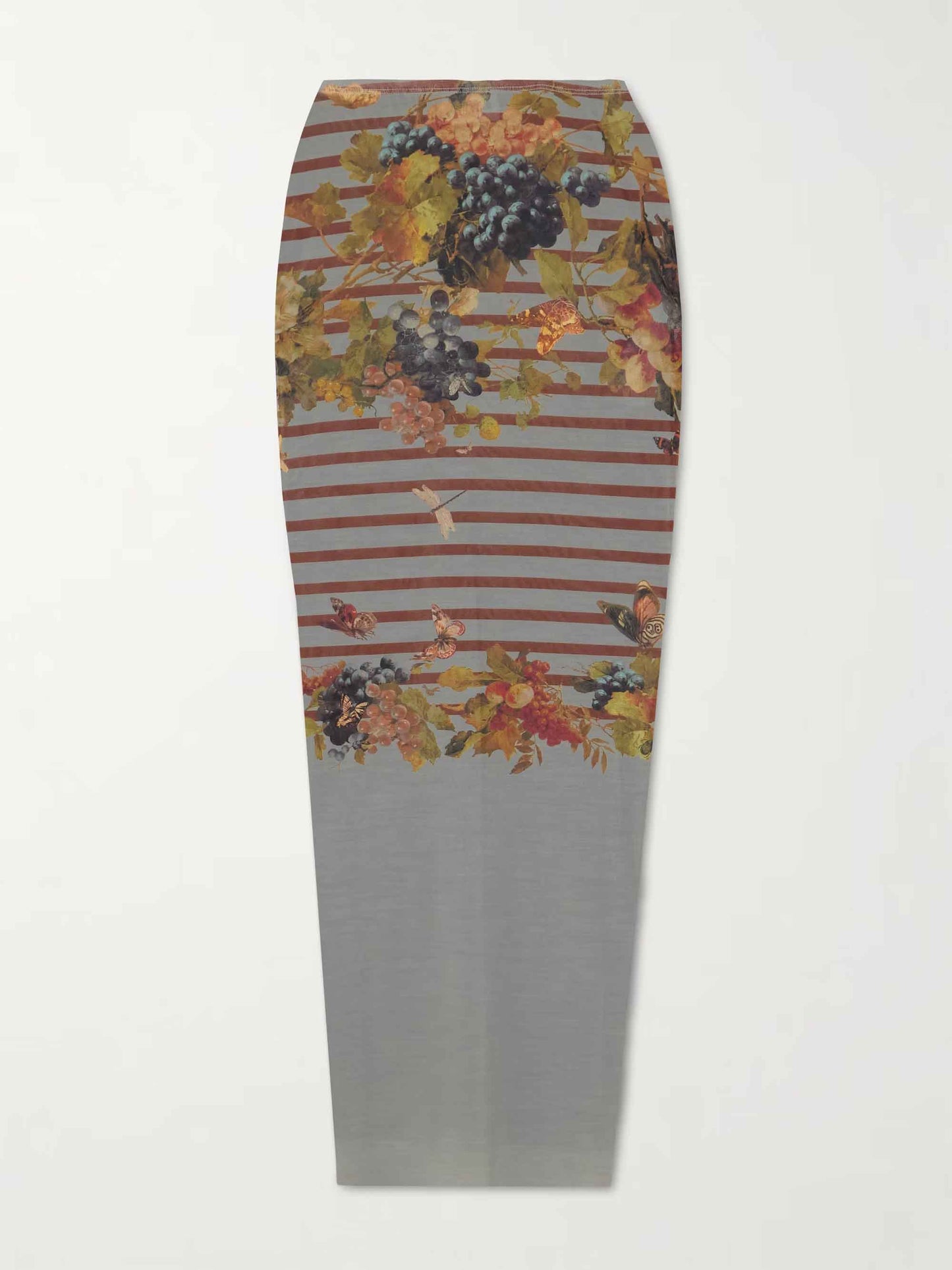 Artistieke Bloemenstreep Mesh Top & Midi Rok Twee-delige Set