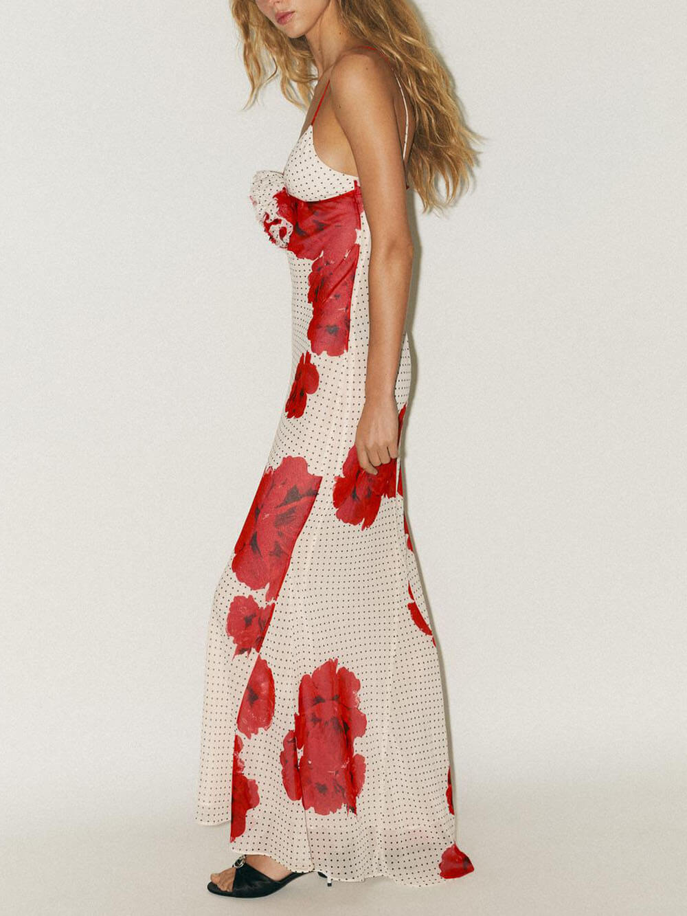 Elegante Bloemenprint Met Poka Dot Slip Maxi Jurk