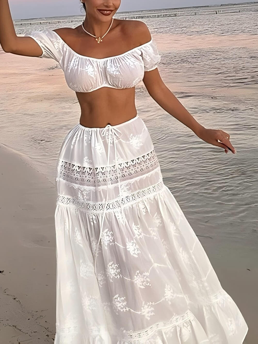 Vakantie-Stijl Cropped Top En Hoge Taille Rok Set